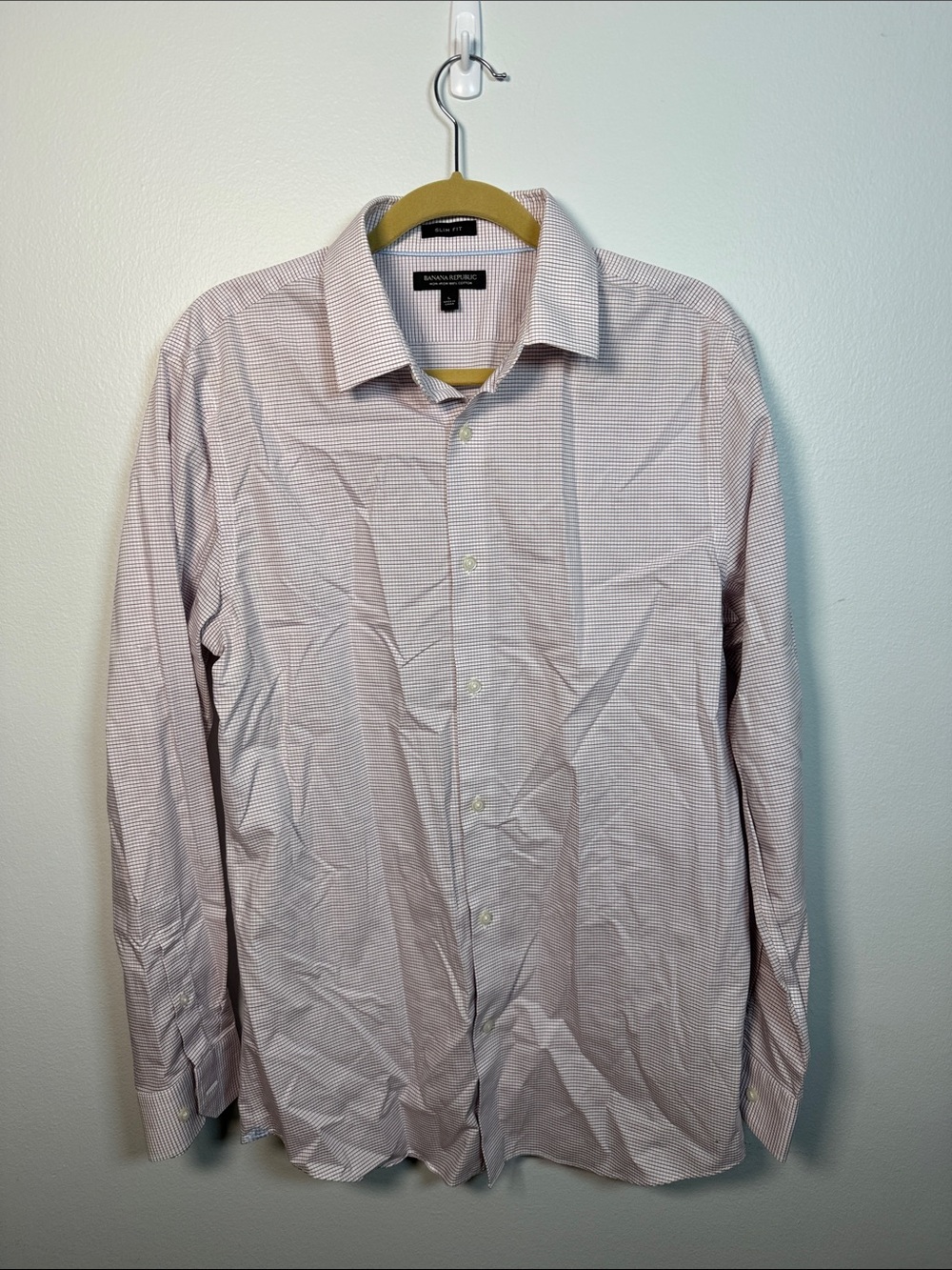 Banana Republic Blue Red Microcheck Dress Shirt Large Slim Fit